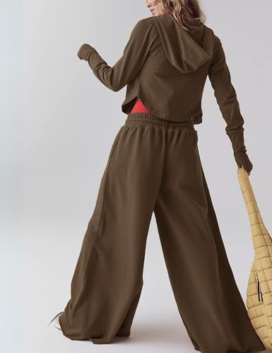 Women's 2pieces Casual Lounge Tracksuit set Workout Sweatpants Athletic Wide Leg Pants with Pockets3