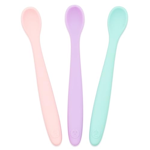 Image of WeeSprout Silicone Baby Spoons - First Stage Infant Feeding Utensils With Soft-Tip, Bendable Kitchenware for Parent & Self-Feeding, Ultra-Durable, Dishwasher Safe, Travel Case, Set of 3