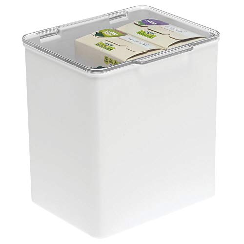 mDesign Plastic Stackable Box Household Storage Container with Attached Hinged Lid - Organizer for Entryway, Closet, Kitchen, Bathroom, Garage Kid's Room, Craft Room - White/Clear