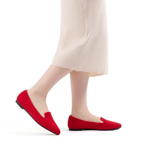 Image of MUSSHOE Black Flats for Women Pointed Toe-Comfortable Business Casual Work Shoes, Dressy Suede Slip On with Memory Foam for Office, Teacher & Standing All Day
