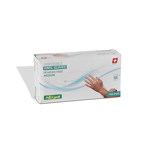 Packwell vinyl Gloves clear powder free Medium 100 pcs