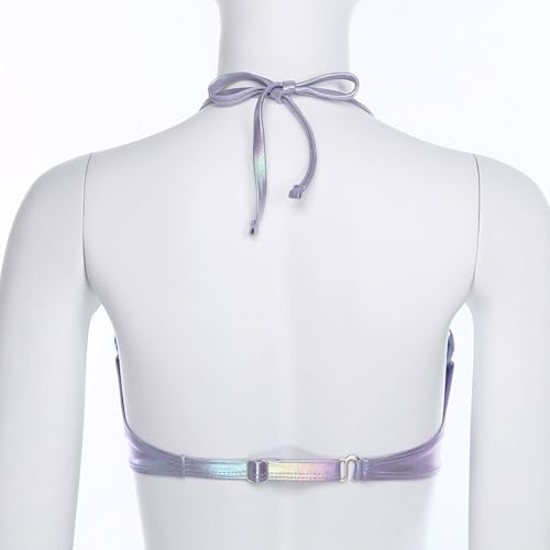 Women's Metallic Bathing Suit Bikini Tops Slight Padded Shiny Shell Bra Pearl Chains Bra4