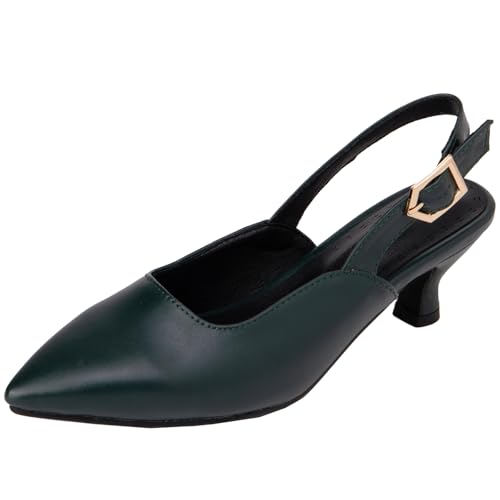 Women's Elegant Poined Toe Mid Block Heel Pumps Slingbacks Heeled Dress Shoes with Solid Color