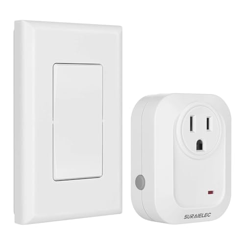 SURAIELEC Wireless Wall Switch Remote Control Outlet, No Wiring Needed, 100ft RF Range, Pre-Programmed, Expandable Remote Light Switch Kit for Plug in Pendant Light, Lamp, Small Electrical Appliance
