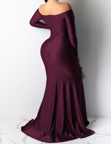 Image of Womens Off Shoulder Sexy V Neck High Split Long Maxi Dress, Formal Cocktail Party Evening Gown Mermaid Dress