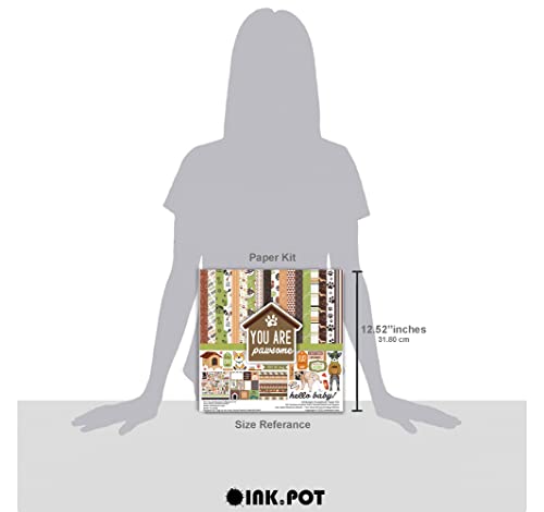 Inkdotpot Brown Green Dog Theme Collection Double,Sided Scrapbook Paper Kit Cardstock 12"x12" Card Making Paper Pack of with Sticker Sheet - 16 Pages - Brown & Green