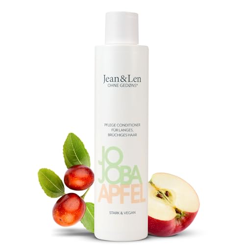 Jean & Len Conditioner Pflege Jojoba & Apfel, pflegt lange und brüchige Haarspitzen, entwirrt Knoten und sorgt für bessere Kämmbarkeit, Spülung mit Apfel Duft, ohne Parabene & Silikone, vegan, 300 ml