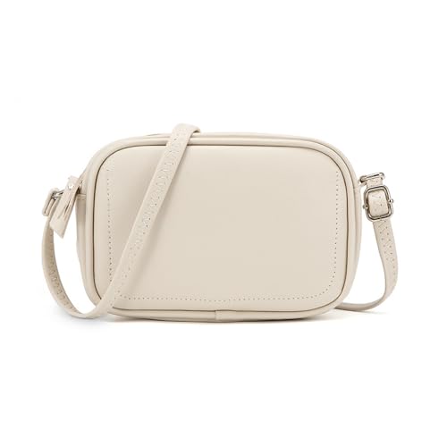 QKEPCY Damen Handy Umhängetasche Echtes Leder Crossbody Bag Damen Handytasche zum Umhängen Umhängetasche Damen Klein Moderne Taschen (Beige)