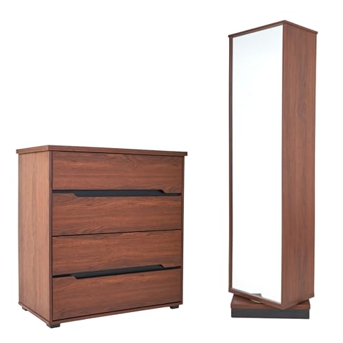 Reviews de Cajonera Con Espejo los 5 más buscados. 42 Tocador - Cajonera y Espejo de Cuerpo Completo Giratorio Color Nogal - Madera MDF y Melamina