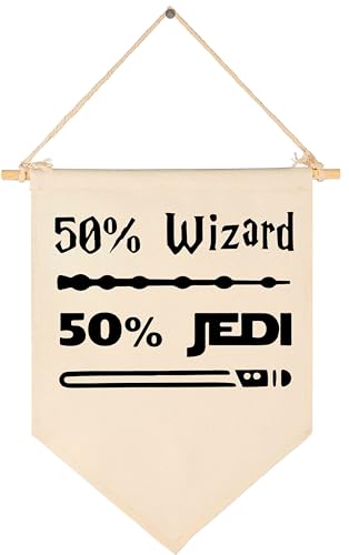 Image of 50% Wizard 50% Jedi-Canvas Hanging Pennant Banner Flag Wall Sign Decor Gift for Baby Kids Boy Nursery,Kids Room Playroom Decor-Star Quotes Wars Gift