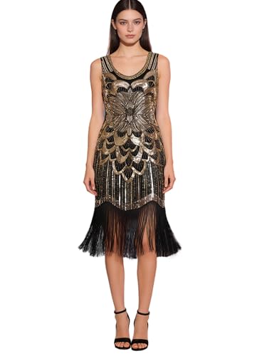 Robe à paillettes années 1920 sans manches avec franges dynamiques