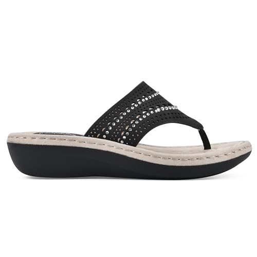 Image of CLIFFS BY WHITE MOUNTAIN Women's Comate Rhinestoned Mini Wedge Flip Flop Sandal