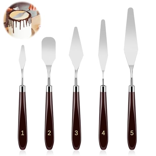 Lot de 5 Spatules Pâtisserie en Acier Inoxydable, Crème Spatule, Palette à Gâteau, Décoration Gâteau, Lissage, Raclette - Plateau Tournant - Glacage - Accessoires Cuisine Pâtisserie