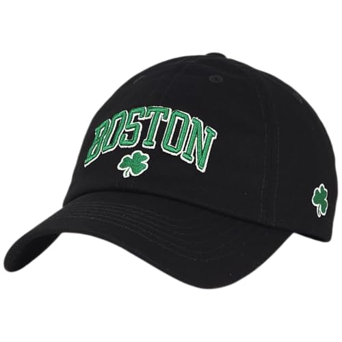 E BY ELIDAN Boston Shamrock Embroidered Cotton Baseball Cap Classic Dad Hat with 3 Leaf Clover Design Adjustable Metal Buckle Strap Unstructured Low-Profile Style Black