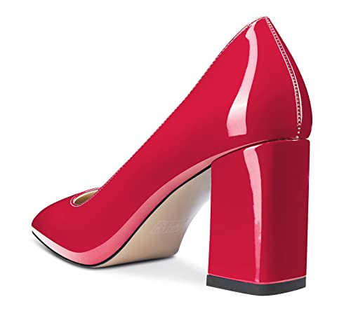 Aachcol Women Pumps Chunky Block Mid Heel Close Square Toe Slip-on Dress Shoes Classic Office Wedding 3 Inch3