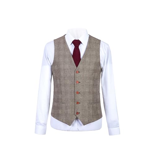 Men Wool Tweed Checked Suit 3 Piece Wedding Party Blazer Vest Pants2