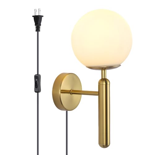Image of Modo Lighting Modern Plug in Wall Sconce Light Golden Wall Light Fixture with On /Off Toggle Switch Industrial Vintage Wall Lamp for Bedroom Bathroom Bedside E26 Base (Plug)