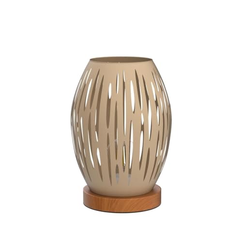 Metal Lampshade Bedside Table Lamp Wooden Base Bedroom Lamp Decorative Bedside Lamp with Edison Bulb for Bedroom Home Weddings Parties Patio Indoor Outdoor (Strip Shape)