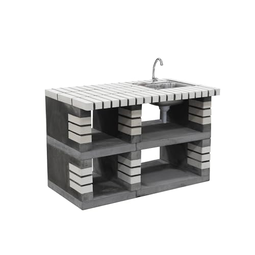 MOVELAR   Módulo de caballete lateral Pan America con lavabo y grifo para Barbacoa de Obra Prefabricada (Blanco, Gris   120 x 70 x 70 cm)   Uso en Exteriores