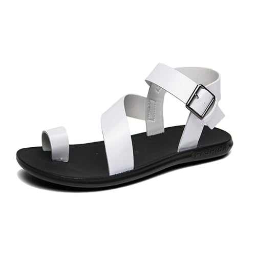 Summer Toe Corrector Sandal, Men Soft Cross Strap Bunion Splints Sandals with Adjustable Metal Buckle Strap, Open Toe Plantar Fasciitis Beach Flip Flops, for Valgus Big Bone Orthopedic(White,7)