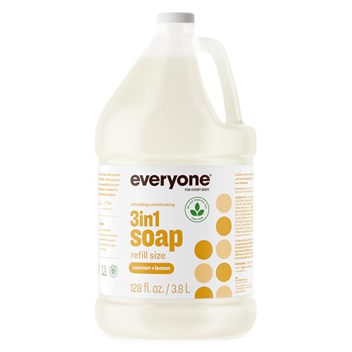 Image of Everyone 3-in-1 Soap, Body Wash, Bubble Bath, Shampoo, 1 Gallon, Coconut and Lemon, made with Essential Oils for Men and Women | Gallon refill size | sulfate-free | essential oils | family body wash | coconut lemon | men and women | bubble bath soap