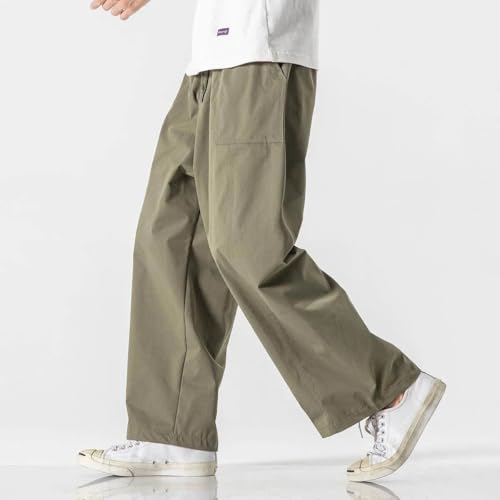 Summer Men Wide Leg Pants Light Thin Solid Casual Pants Male Loose Joggers Cargo Trousers4