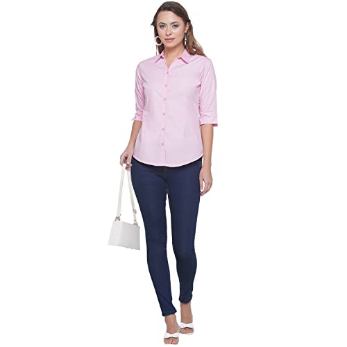 Image of Polycotton Women 3 /4 Sleeve Stylish Solid Western Offical Formal Shirt Casual Regular Fit Shirt for Women