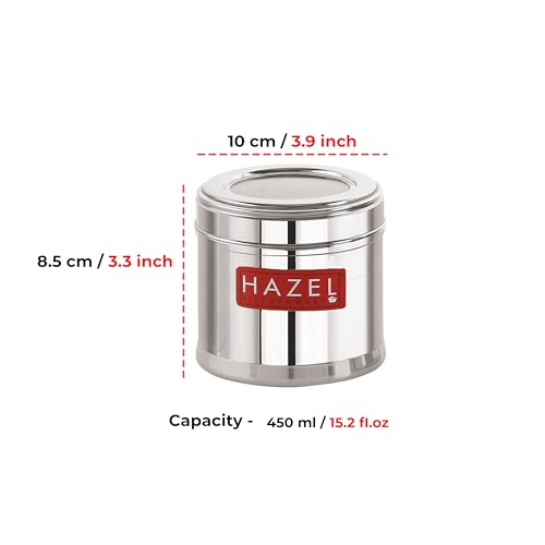 Image of HAZEL Stainless Steel Masala Box Set of 6 | 450ML Airtight & See Through Lid Spice Containers for Kitchen Storage | Small SS Jars with Lid