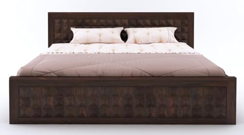 Image of Solid Sheesham Wood King Size Bed with Box Storage and Headboard | Wooden Double Bed Cot Palang Furniture for Bedroom, Living Room, Guest Room, Home and Hotel (Walnut Finish-1 Year Warranty)
