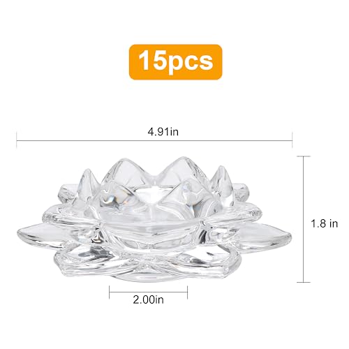 Salzesfalls Crystal Glass Lotus Candle Holders, Crystal Tealight Candle Holders, Votive Candle Holders for Home Decor, Wedding &Party, Set of 15