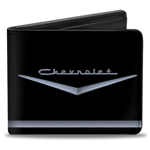 Buckle-Down mens Pu Bifold - 1955-57 Chevrolet V Emblem/Stripe Black/Silver Wallet