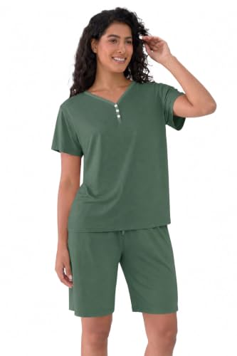 Image of Joyaria Cooling Bamboo Viscose Pajamas Bermuda Shorts Set for Women