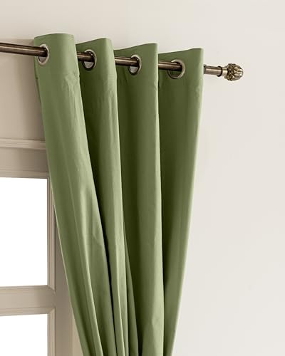 Image of THE LINEN COMPANY Cotton Room Darkening Curtain, Light Blocking Curtain 10 feet with Eyelet Rings for Long Door Pack 2 for Living Room, Bedroom (4.5ft x 10ft, Avocado Green)