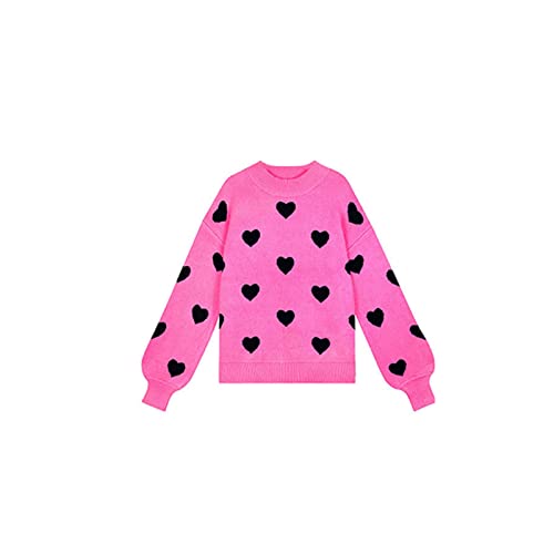 Women's Cute Heart Sweater Love Print Valentine Romantic Knitted Top Casual Crewneck Long Sleeve Sweaters Pullover3