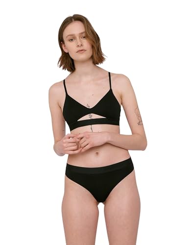 Organic Basics Womens Soft Touch Thong Underwear, Black, X-Large