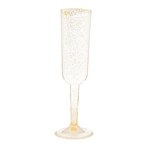 Unique Party - Flautas de Champán de Plástico - Color Oro Brillo - Paquete de 4 (63651)