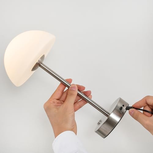 Image of JONATHAN Y Xavier 12.5 inch Metal Cordless LED Table Lamp, Nickel | Rechargeable, Dimmable Touch Sensor, White Frosted Glass Dome, Portable Minimalist Accent Light, Integrated Bulb Included
