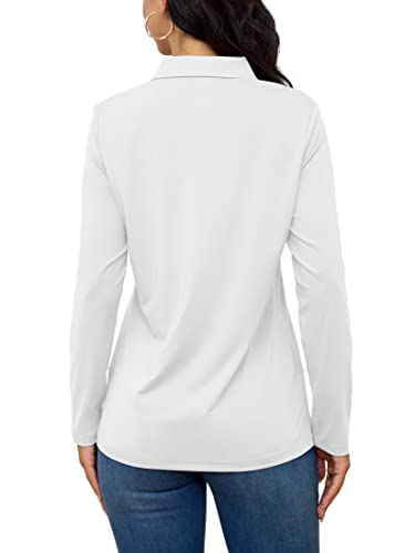 Tacvasen Womens Collared Golf Shirts Womens Long Sleeve Golf Shirts Upf 50+ Sun Protection Polo Shirts Tennis Tops Collared Shirts White #TOP1