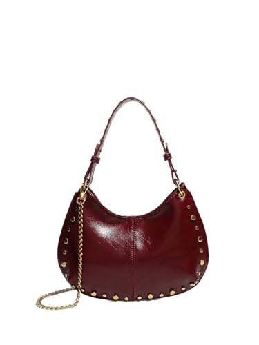 Verdusa Women's Vintage Studded Leather Shoulder Bag Top Handle Clutch Purses with Metal Chain