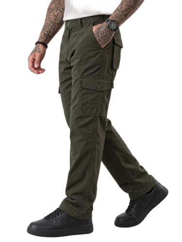 Vogaan Men’s Cotton Cargo Pants Green OLIVE - Image 2