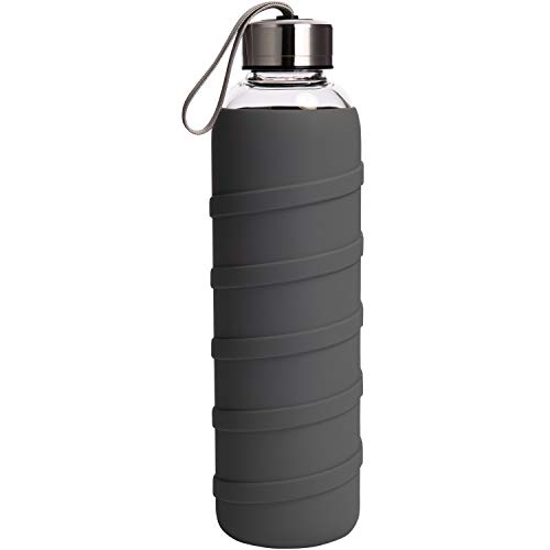 Ferexer Bouteille d'eau en Verre Borosilicate Gourde d'eau en Verre avec Manchon en Silicone sans BPA 1000 ML Gris