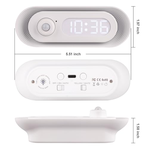 Image of Night Light, time Display, Human Sensor, Automatically Turn on and Off, Smart Night Light for Kids,Bedroom,Bathroom,Stairs, White