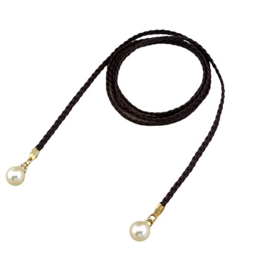 Women's Braided Rope Belt, Pearl Belt PU Leather Waist Belt, Tied Rope Dress Waistband Slim Waist Rope for Women Lady D