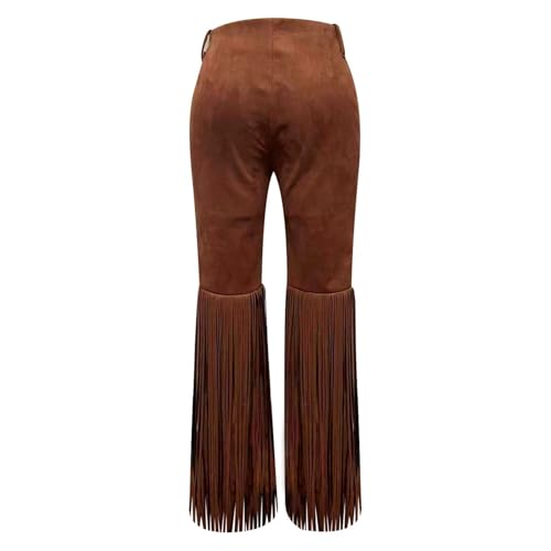 Pantalon évasé taille haute confortable fini les complexes grâce au style western rétro à franges - 4