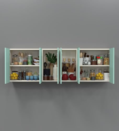 Image of SPECIALITY PANELS 6 Door Wall Cabinet with UV Profile Shutter | Wall Mounted Storage Cabinet for Kitchen Bathroom Living Room | Wooden Wall Cabinet Organizer UV Mint Finish DIY Assembly
