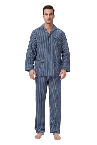 Image of GLOBAL Mens Pajamas Set, 100% Cotton Woven Drawstring Sleepwear Set with Top and Pants /Bottoms