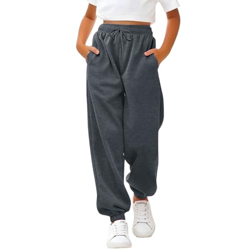 Youth Girls Joggers Sweatpants Drawstring Elastic Waist Straight Sport Long Pants Baggy Wide Leg Fleece Cotton Pants