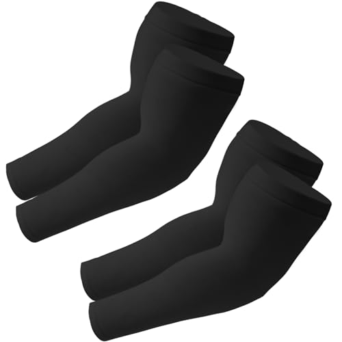 SHEVERCH 2 Pairs Black Plus Size Arm Sleeves Sun UV Protection Sports Cooling Compression Oversized Sleeves for Men Women
