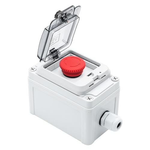 GUETNEU Emergency Stop Button with Cover, IP67 Waterproof Push Button Switch Box Mushroom Momentary...
