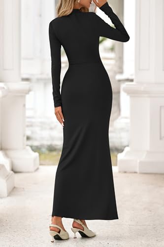 dowerme Fall Dresses for Women 2025 Formal Mock Neck Long Sleeve Ruched Knit Bodycon Mermaid Maxi Wedding Guest Dress4